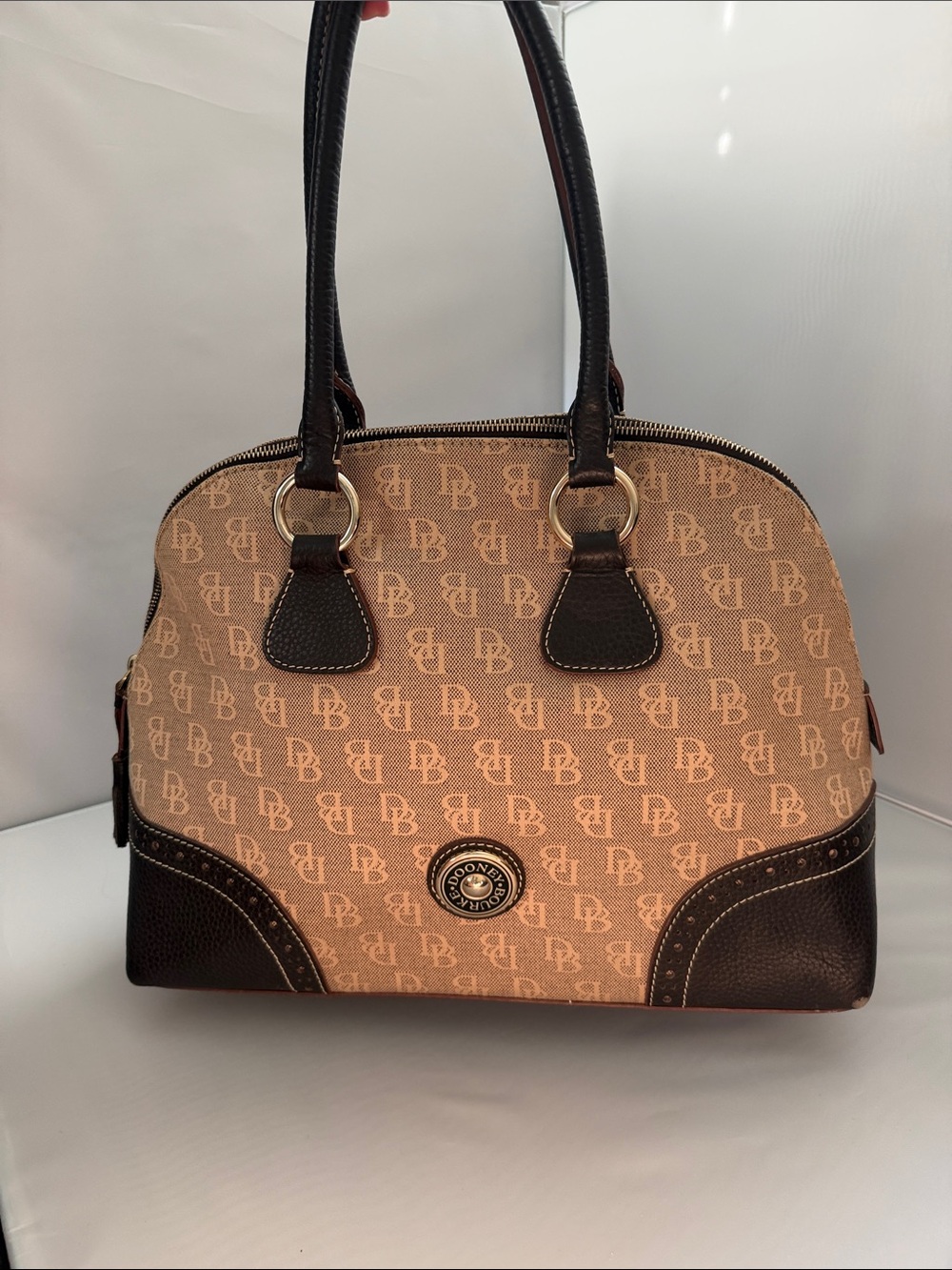 Dooney & Bourke Tan and Brown Logo Dome Satchel